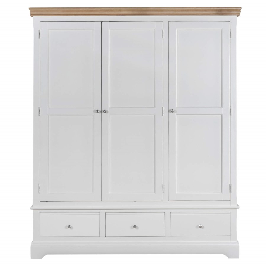 Charleston 3 Door 3 Drawer Wardrobe in Cream and Oak