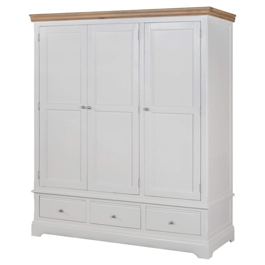 Charleston 3 Door 3 Drawer Wardrobe in Cream and Oak