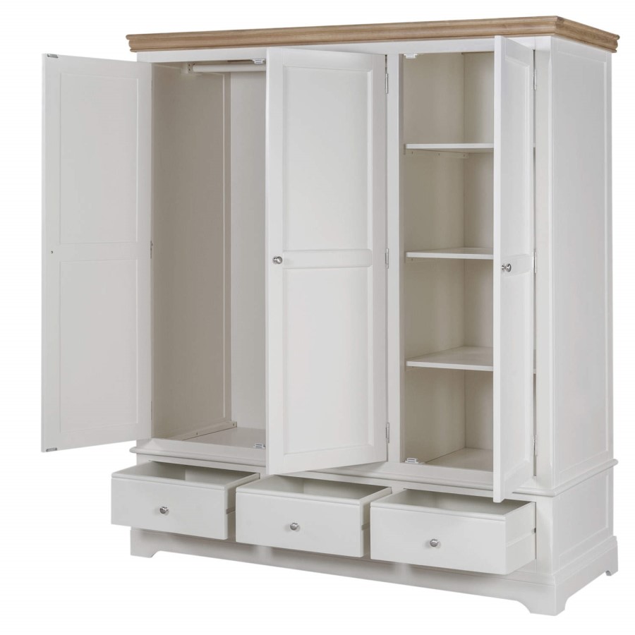 Charleston 3 Door 3 Drawer Wardrobe in Cream and Oak