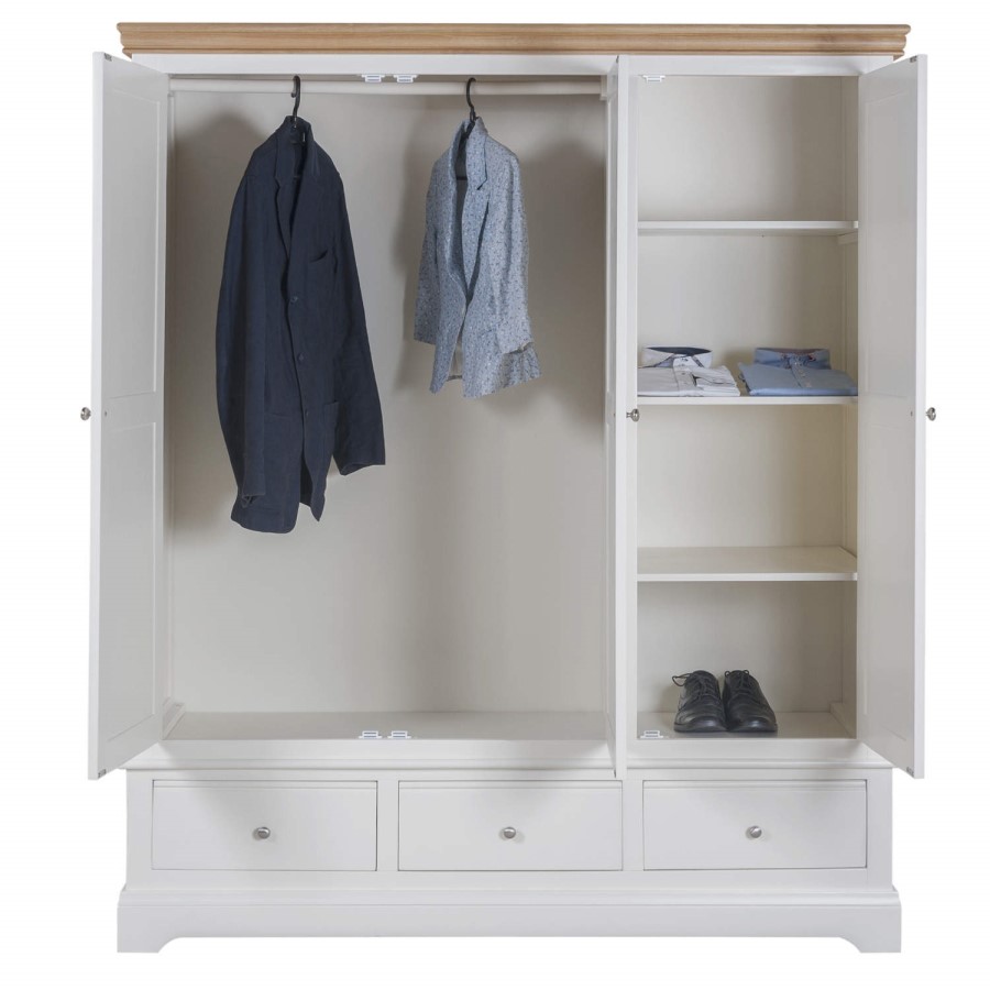 Charleston 3 Door 3 Drawer Wardrobe in Cream and Oak