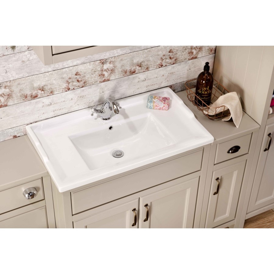 Grey Traditional Bathroom Free Standing Vanity Unit & Basin - W815mm