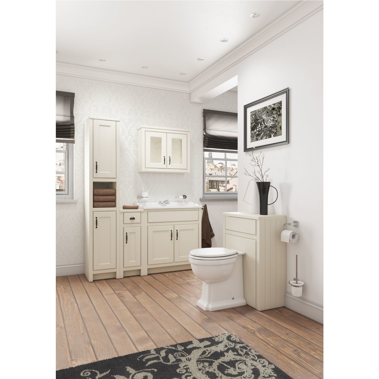 White Traditional Free Standing Tall Bathroom Storage Cabinet