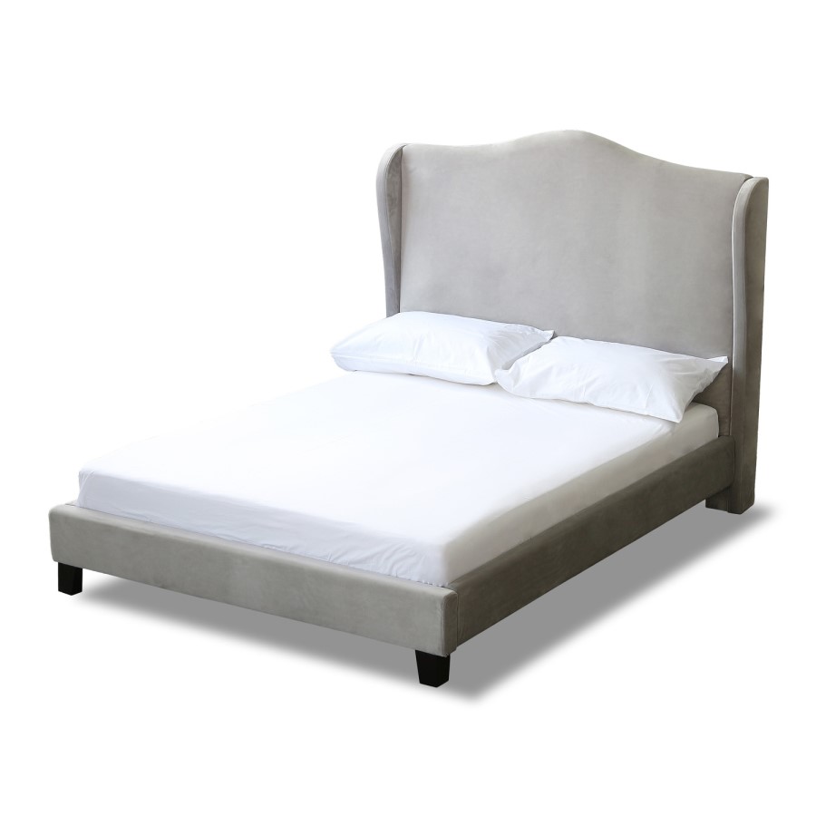 French Grey Velvet Double Bed Frame - Chateaux - LPD