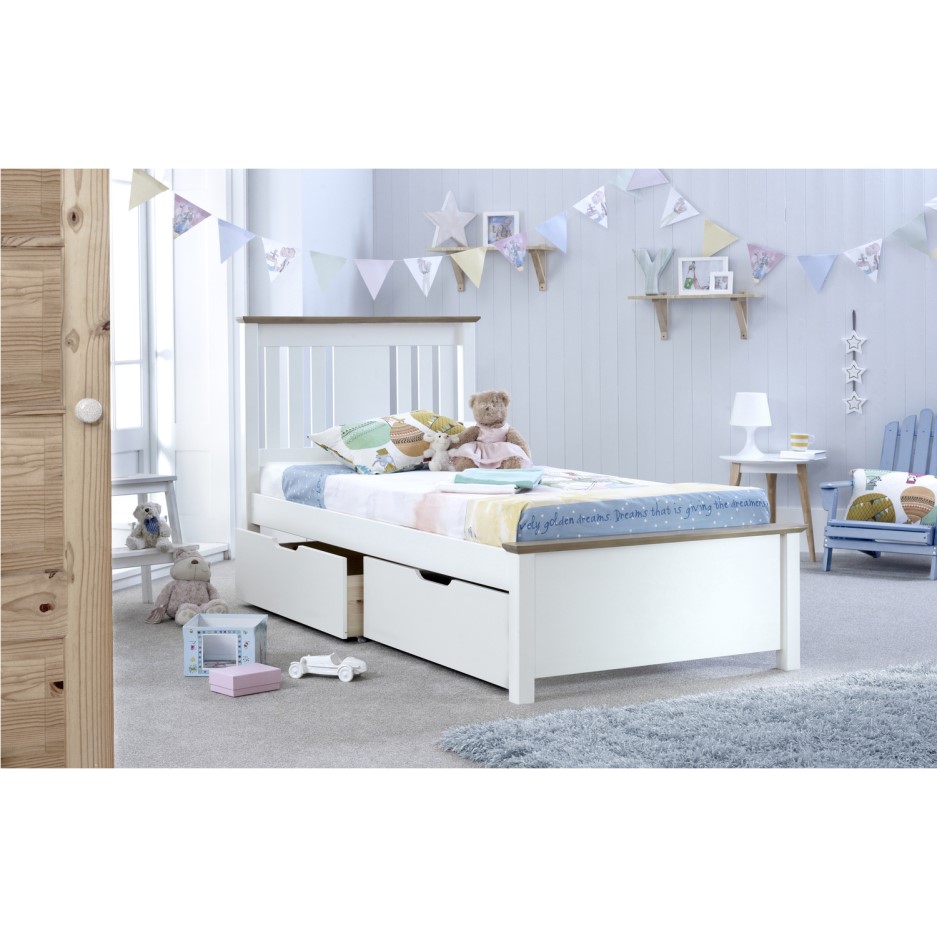 Chester White Wooden Single Bed with Storage Furniture123