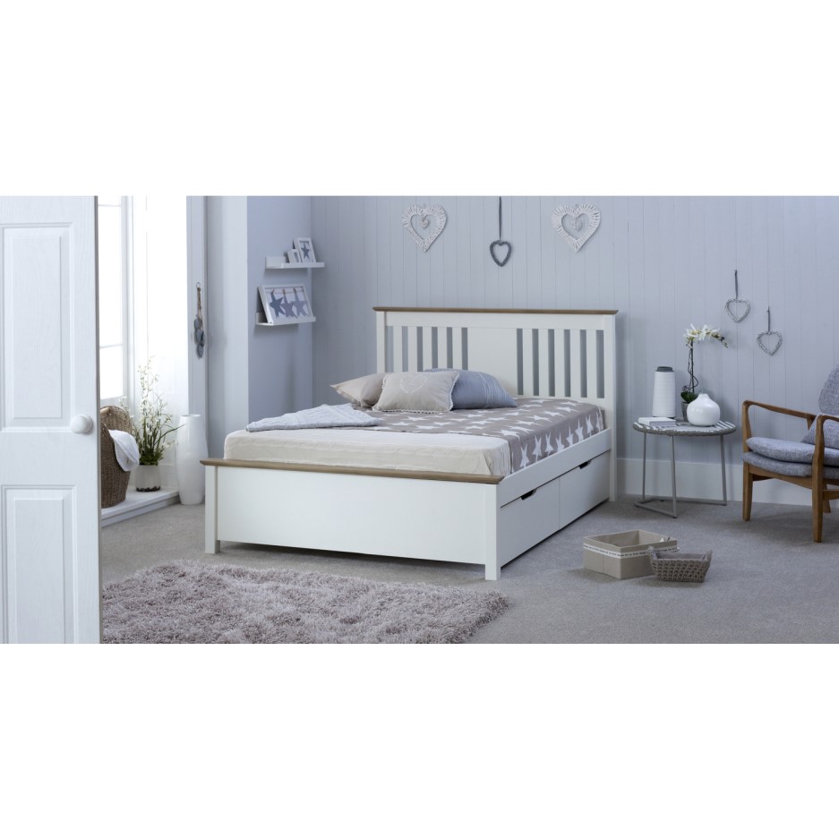 Chester White Wooden Double Bed With Storage 