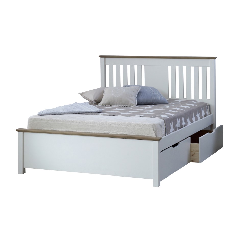 Chester White Wooden Double Bed with Storage | Furniture123