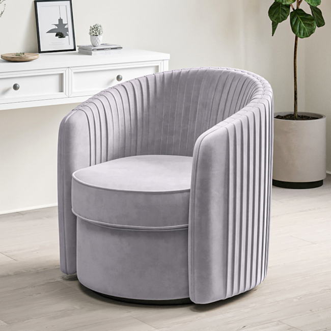 Swivel Accent Chair in Light Grey Velvet - Cheska