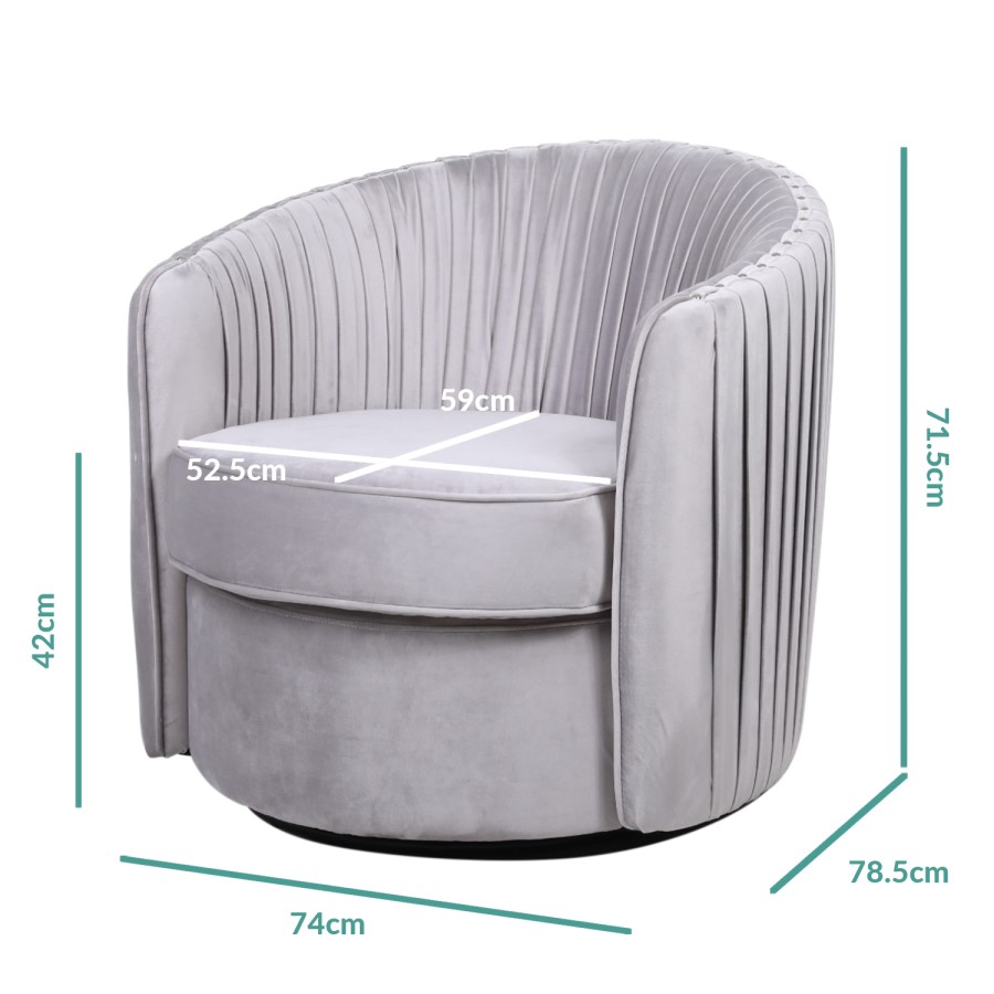 GRADE A2 - Cheska Swivel Armchair in Silver Grey Pleated Velvet