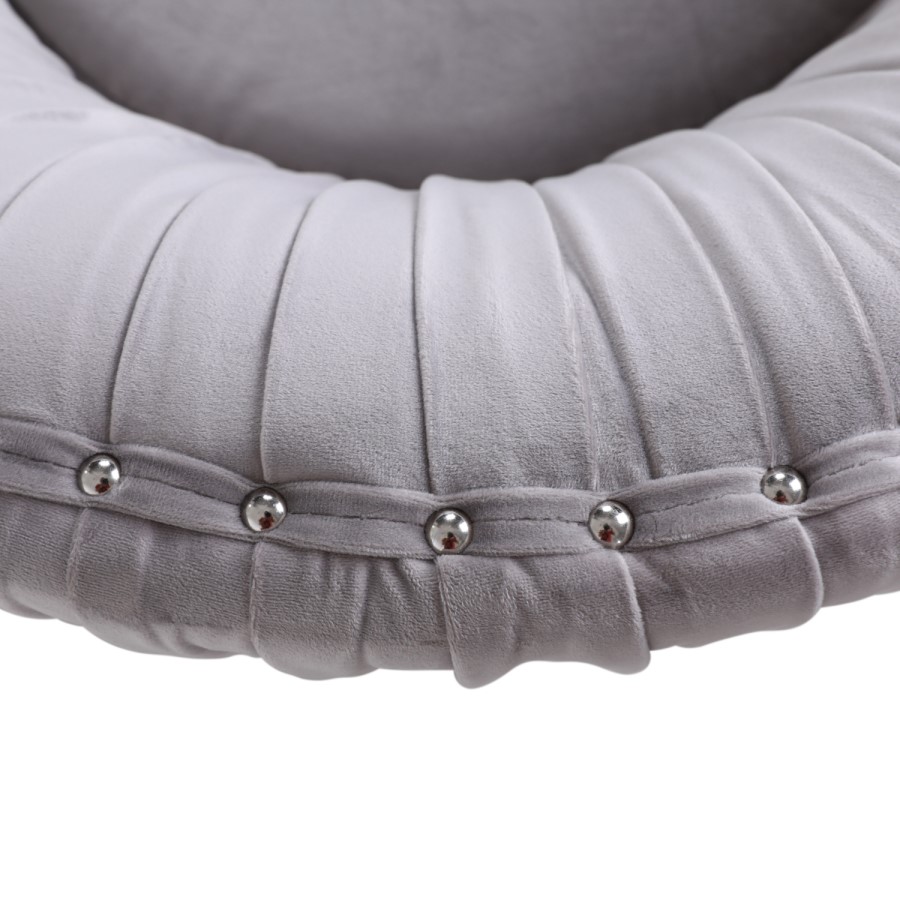 GRADE A2 - Cheska Swivel Armchair in Silver Grey Pleated Velvet