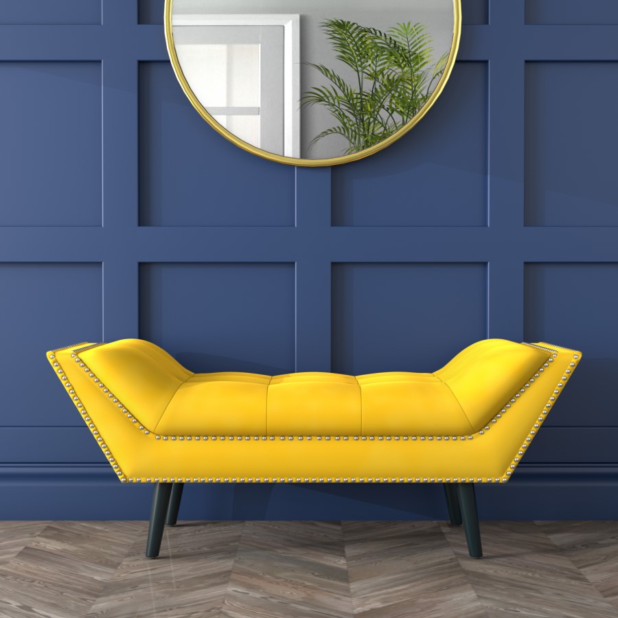 GRADE A1 - Cheska Small Studded Velvet Bench in Yellow