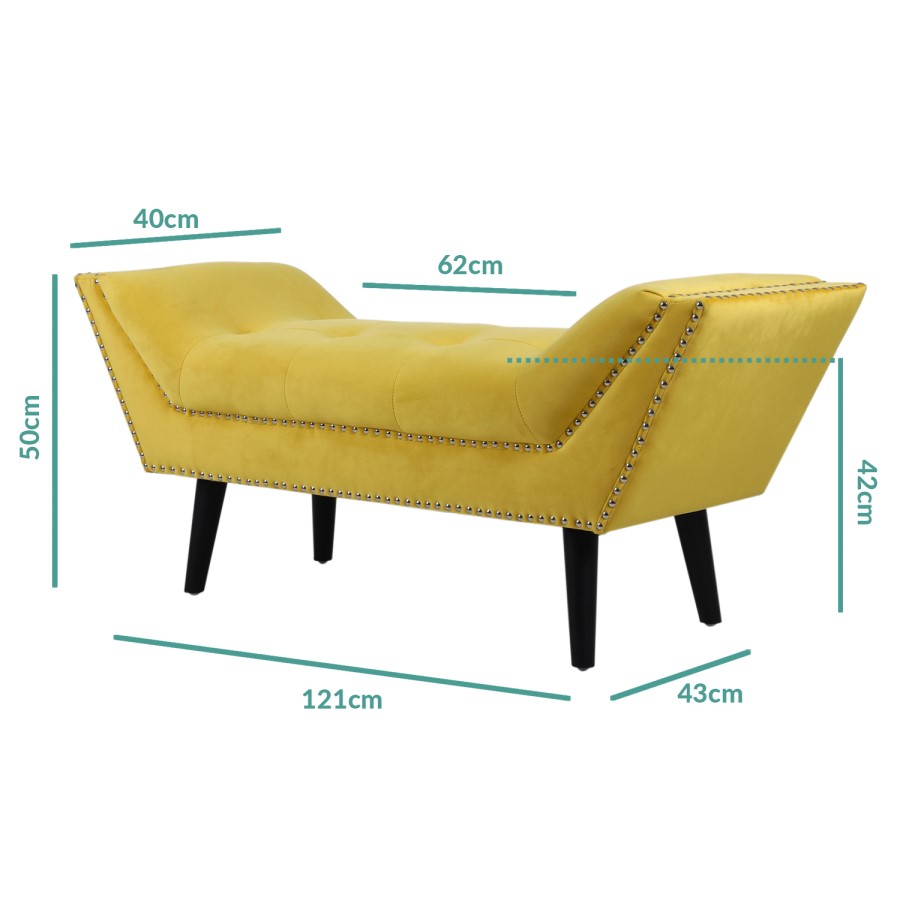 GRADE A1 - Cheska Small Studded Velvet Bench in Yellow