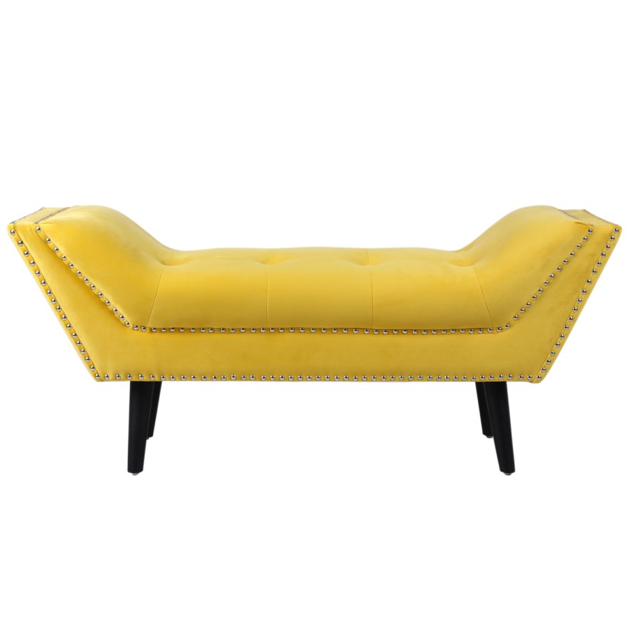 GRADE A1 - Cheska Small Studded Velvet Bench in Yellow