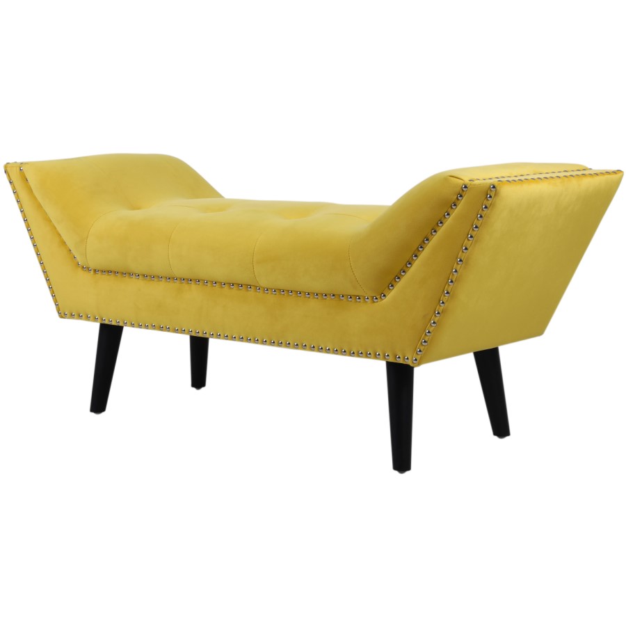 GRADE A1 - Cheska Small Studded Velvet Bench in Yellow