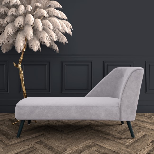 Mid-Century Modern Small Chaise Lounge in Light Grey Velvet - Cheska