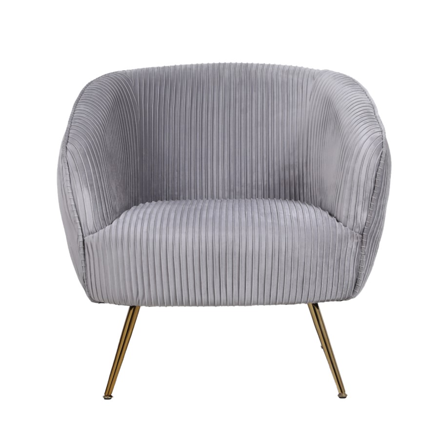 Silver Grey Velvet Armchair with Pleated Detail - Cheska