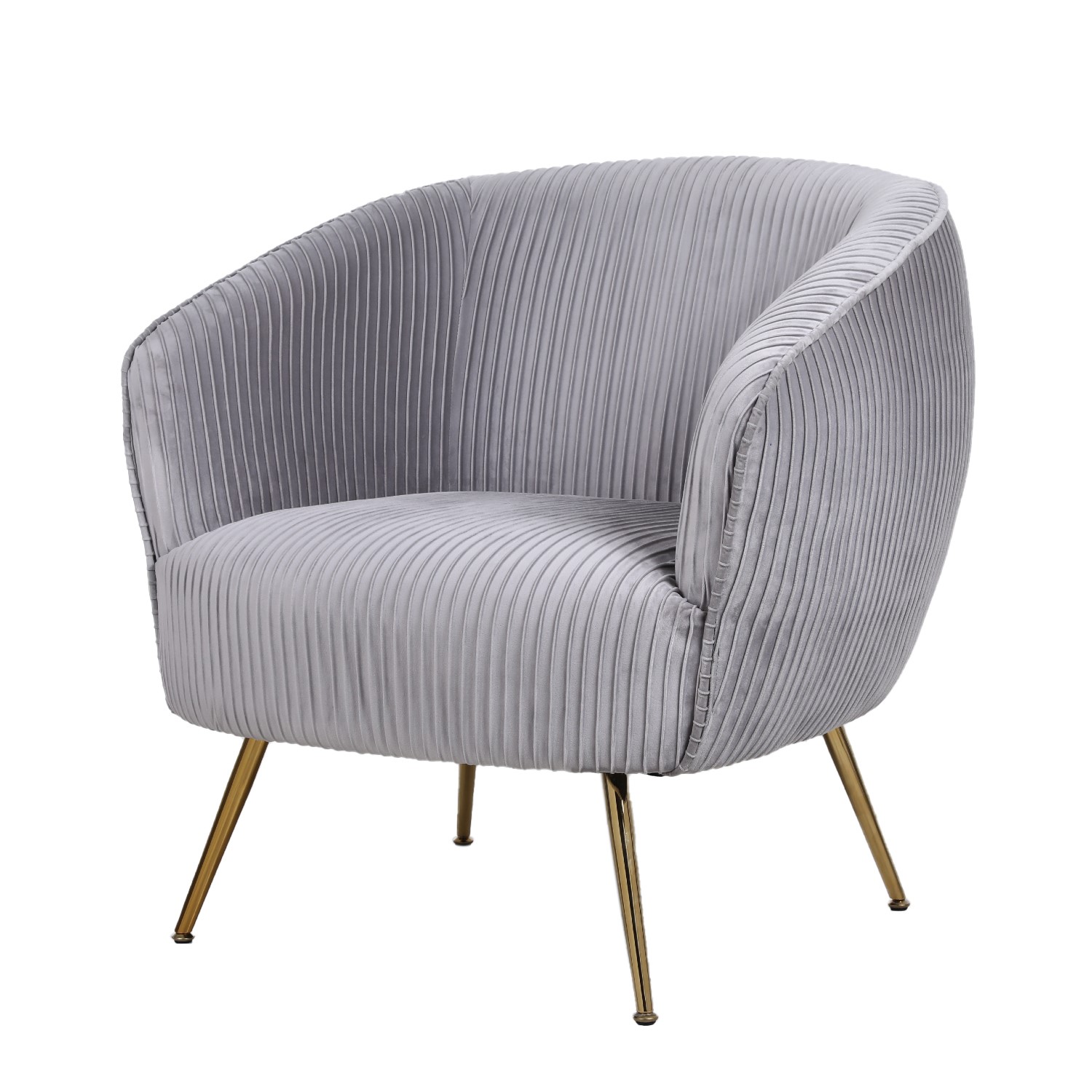 Silver Grey Velvet Armchair with Pleated Detail Cheska 