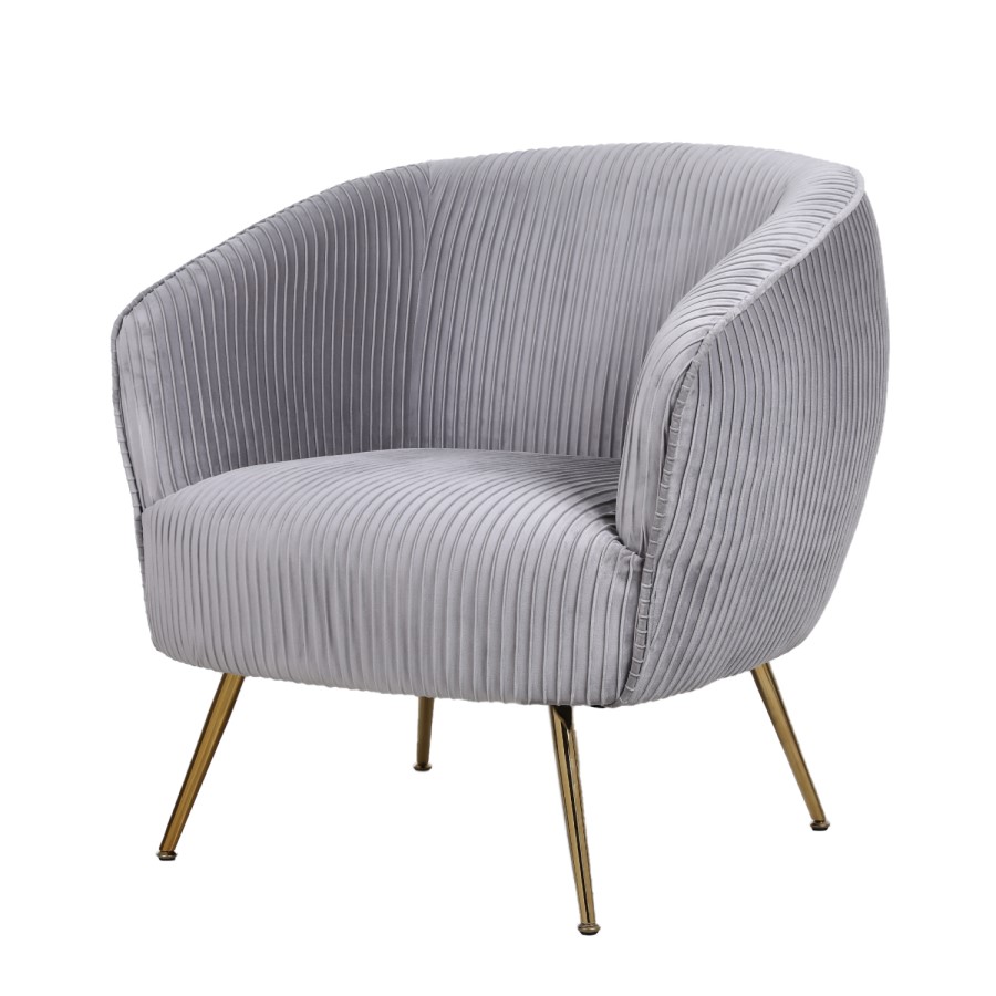 GRADE A1 - Silver Grey Velvet Armchair with Pleated Detail - Cheska