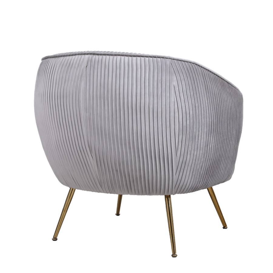 Silver Grey Velvet Armchair with Pleated Detail - Cheska