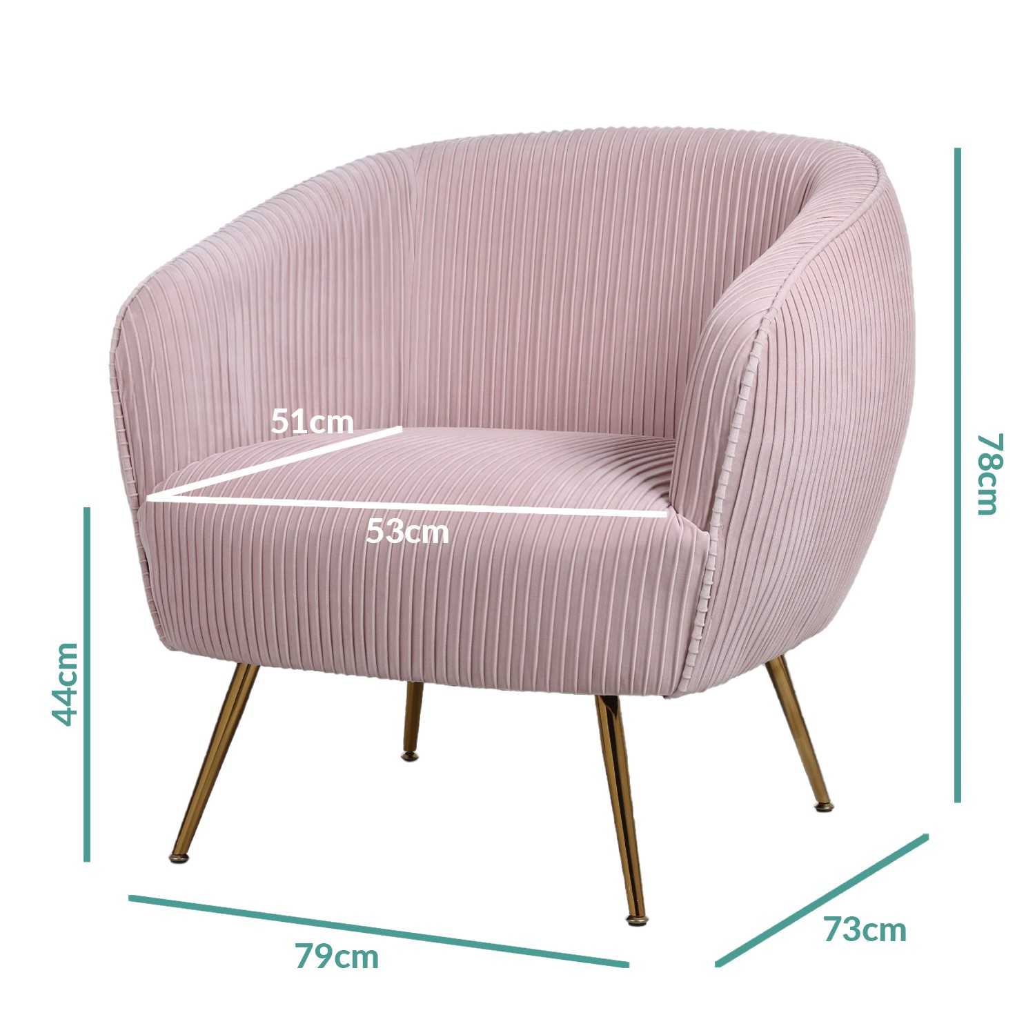 baby pink velvet armchair with pleated detail cheska