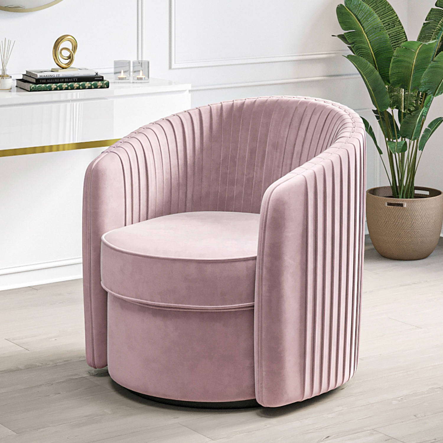 Swivel Accent Chair in Blush Pink Velvet Cheska