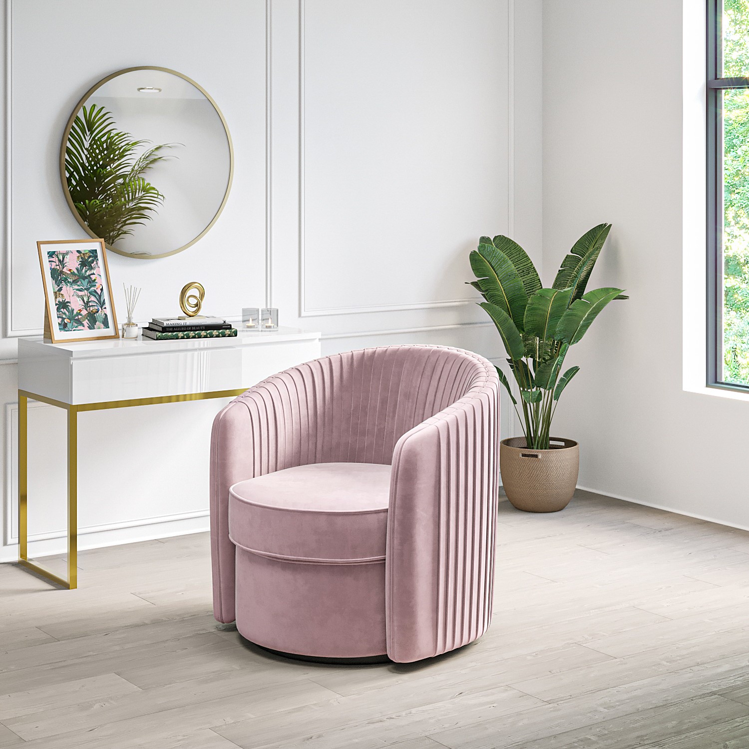 Swivel Accent Chair in Blush Pink Velvet - Cheska - Furniture123