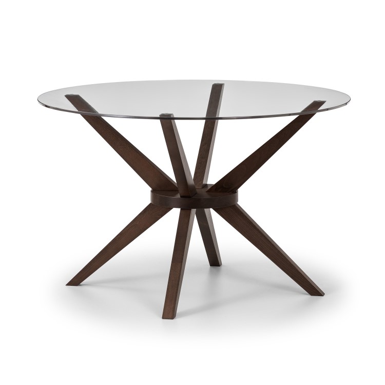 Round Glass Top Dining Table with Walnut Legs - Chelsea