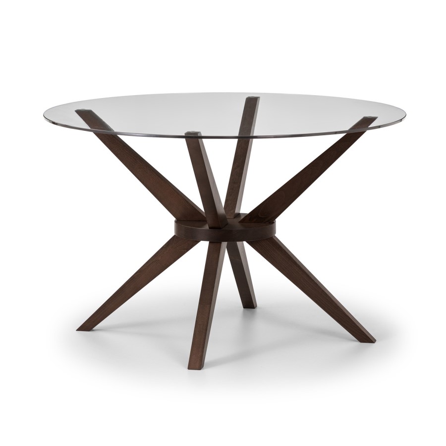 GRADE A1 - Chelsea Round Walnut & Glass Dining Table - Julian Bowen Range