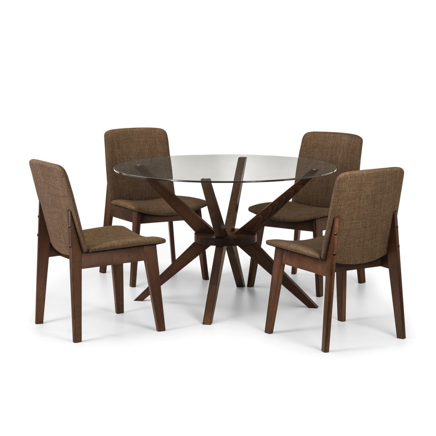 GRADE A1 - Chelsea Round Walnut & Glass Dining Table - Julian Bowen Range