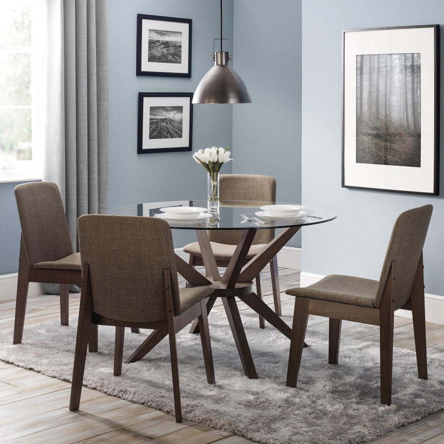 GRADE A1 - Chelsea Round Walnut & Glass Dining Table - Julian Bowen Range
