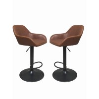 Set of 2 Hunter Tan Faux Leather  Adjustable Gas Lift Barstools