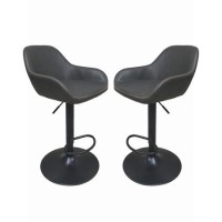 Hunter Grey Faux Leather Adjustable Gas Lift Barstools- Set of 2 