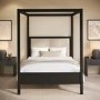 Double Four Poster Bed in Black with Linen Headboard - Charlotte