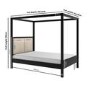 Double Four Poster Bed in Black with Linen Headboard - Charlotte
