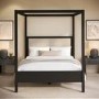 King Size Four Poster Bed in Black with Linen Headboard - Charlotte