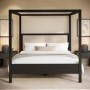 Super King Four Poster Bed in Black with Linen Headboard - Charlotte