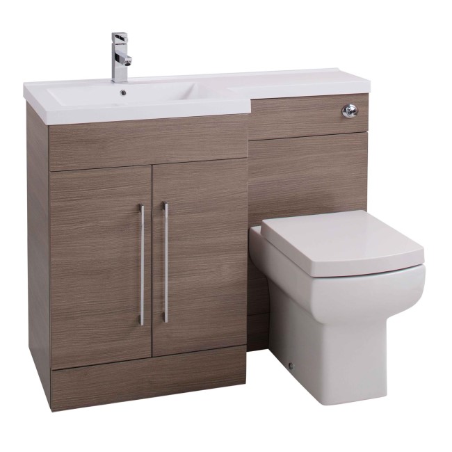 Oak Left Hand Bathroom Vanity Unit & Basin Furniture Suite - W1090mm - Includes Mid Edge Basin Only