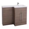 Oak Right Hand Bathroom Vanity Unit &amp; Basin Furniture Suite - W1090mm - Includes Mid Edge Basin Only