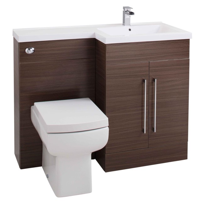 Walnut Right Hand Bathroom Vanity Unit & Basin Furniture Suite - W1090mm - Includes Mid Edge Basin O