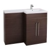 Walnut Right Hand Bathroom Vanity Unit &amp; Basin Furniture Suite - W1090mm - Includes Mid Edge Basin O