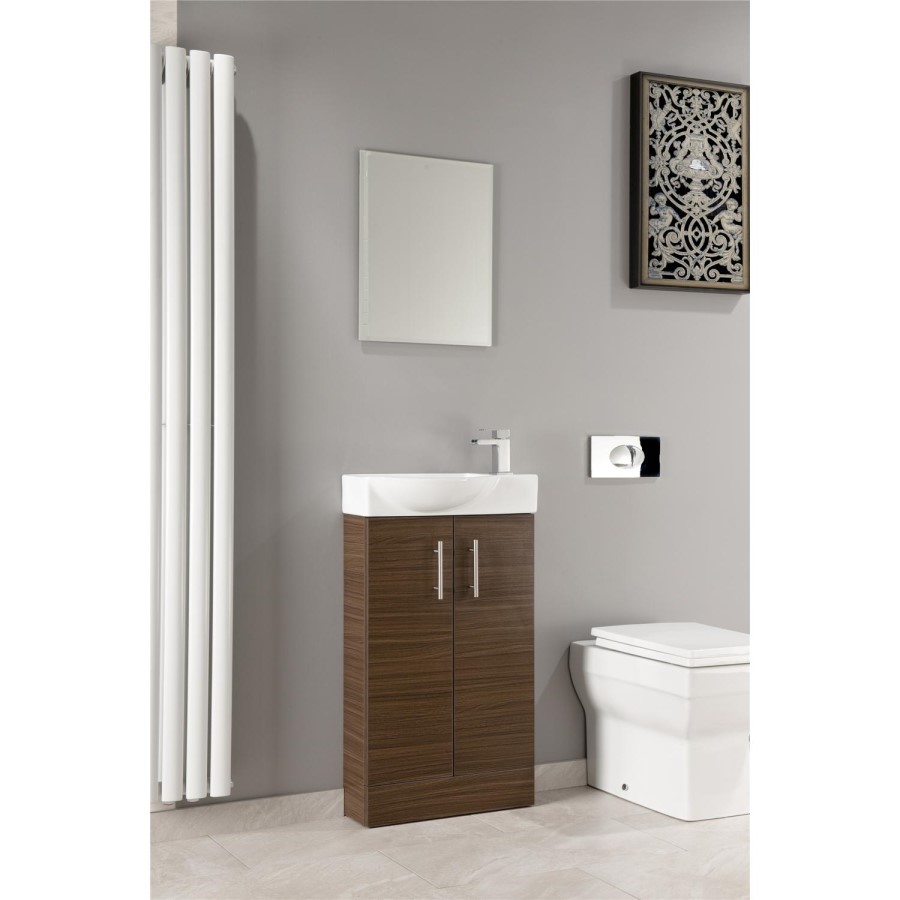 Walnut Cloakroom Vanity Unit & Basin - W505 x H885mm