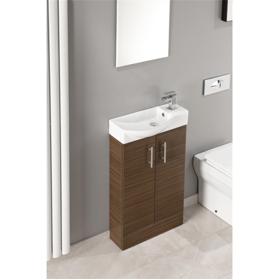 Walnut Cloakroom Vanity Unit & Basin - W505 x H885mm