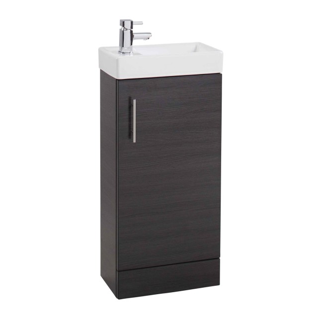 GRADE A1 - Black Single Door Bathroom Vanity Unit & Basin - W400 x H860mm
