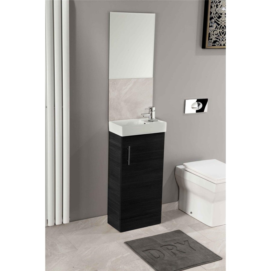 GRADE A1 - Black Single Door Bathroom Vanity Unit & Basin - W400 x H860mm
