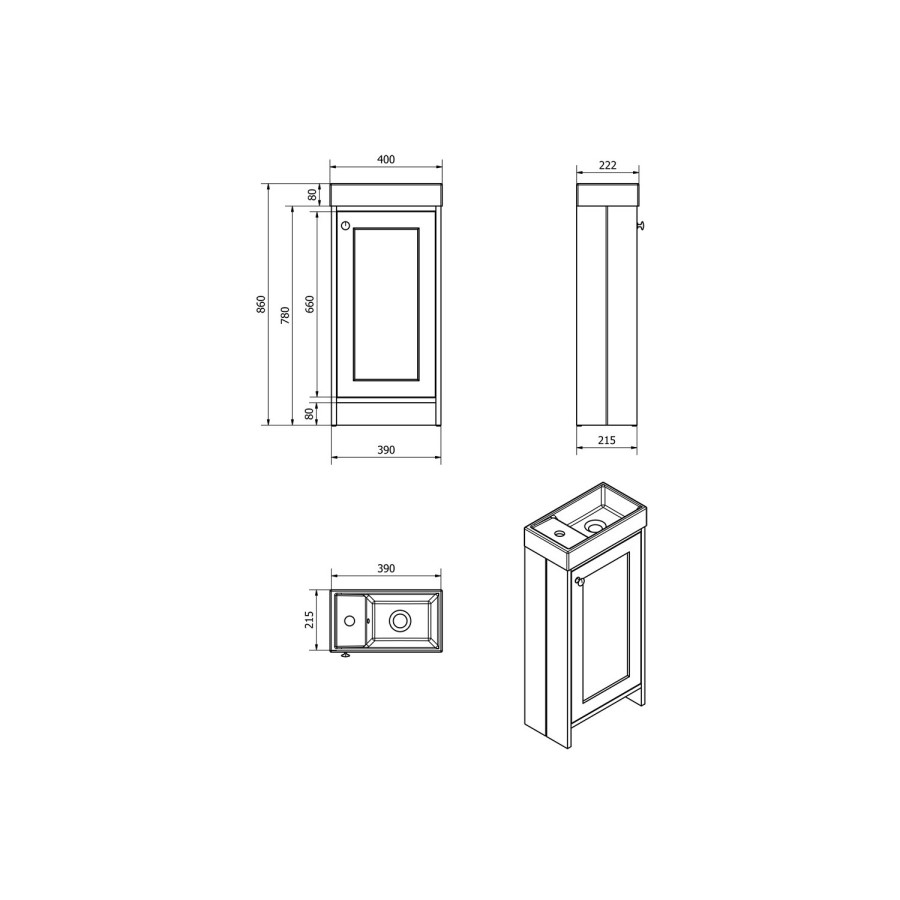 White Cloakroom Vanity Unit & Basin - W400 x H860mm