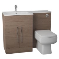 Oak Left Hand Bathroom Vanity Unit Furniture Suite - W1090mm - Includes Thin Edge Basin Only