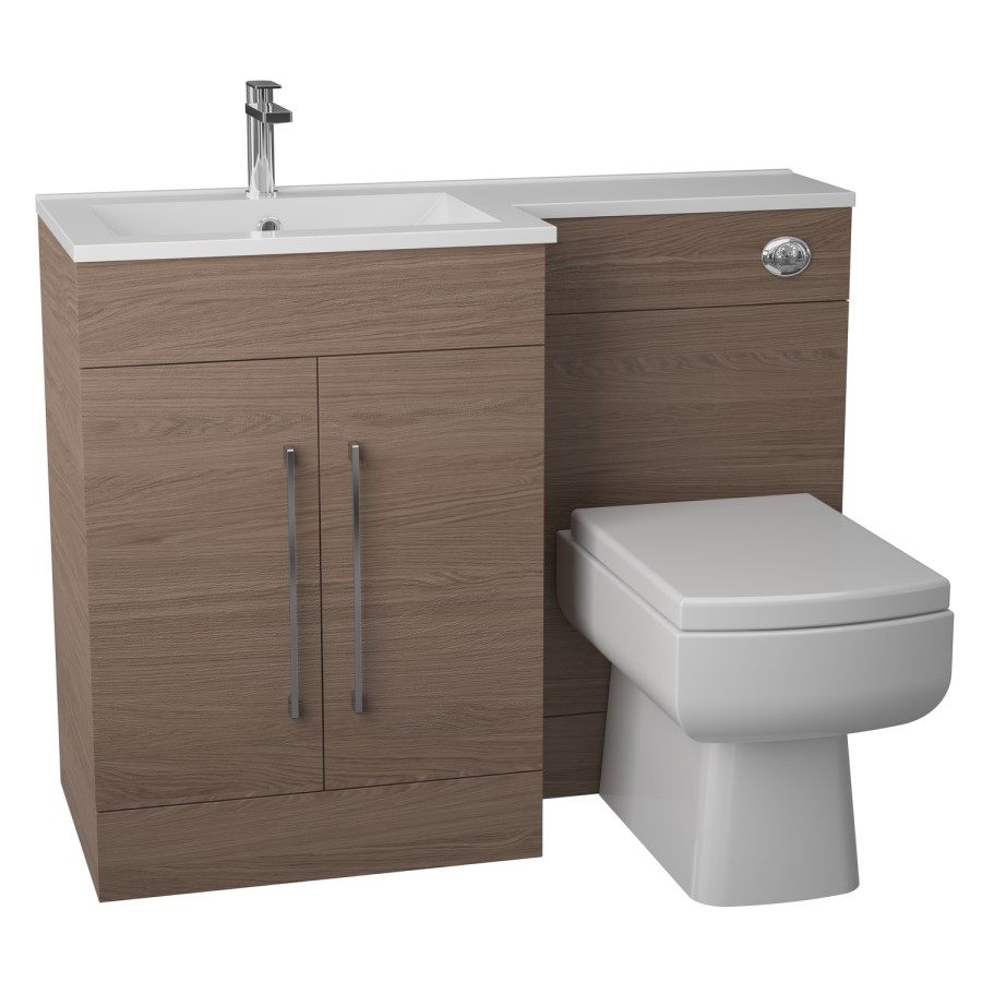 Oak Left Hand Bathroom Vanity Unit Furniture Suite - W1090mm - Includes Thin Edge Basin Only