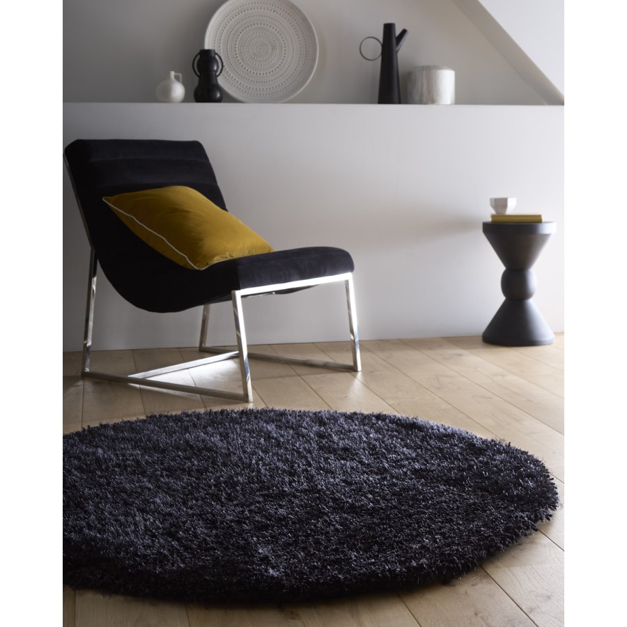 Shaggy Black Round Rug - 133 x 133 cm - Chicago - Origins