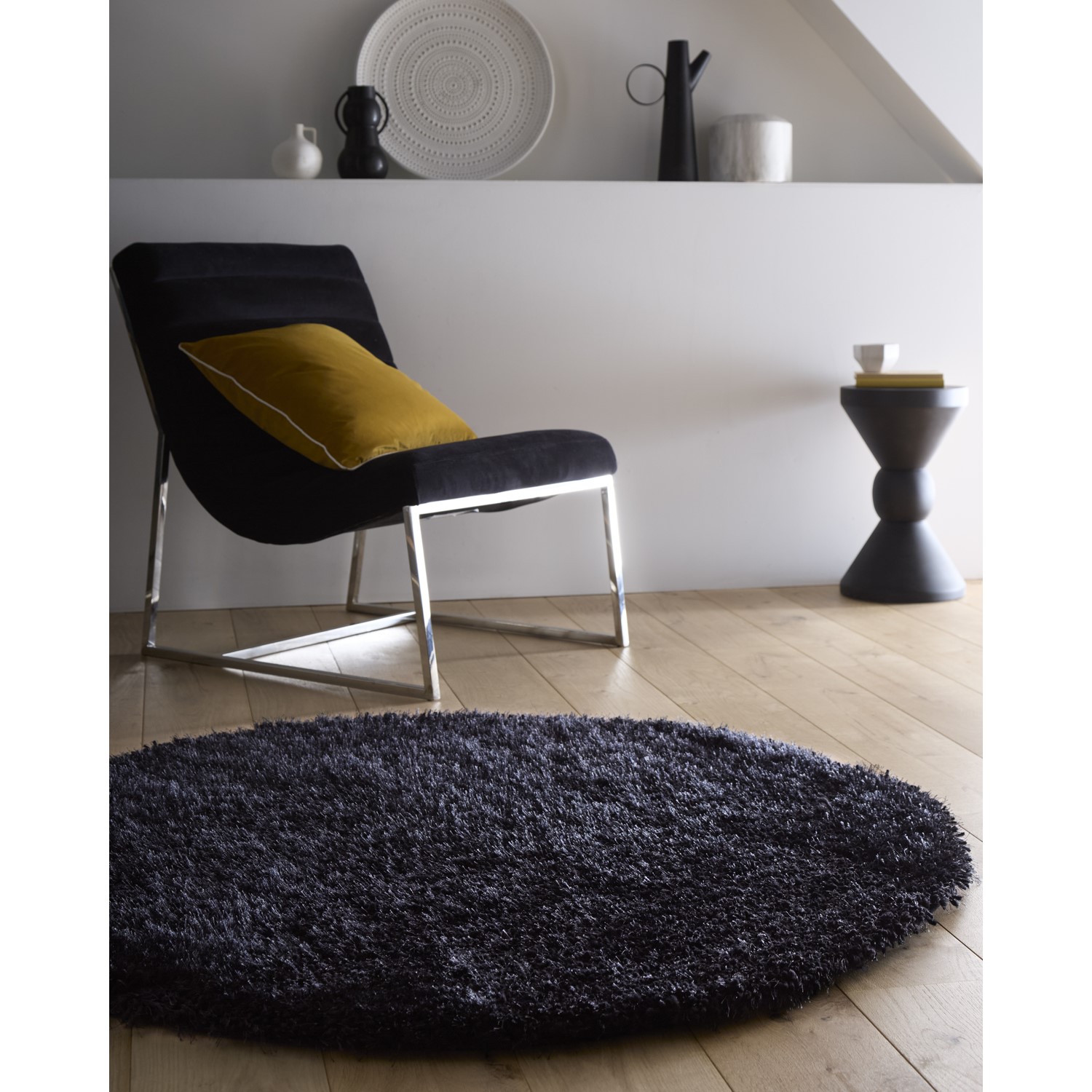 Shaggy Black Round Rug - 133 x 133 cm - Chicago - Origins - Furniture123