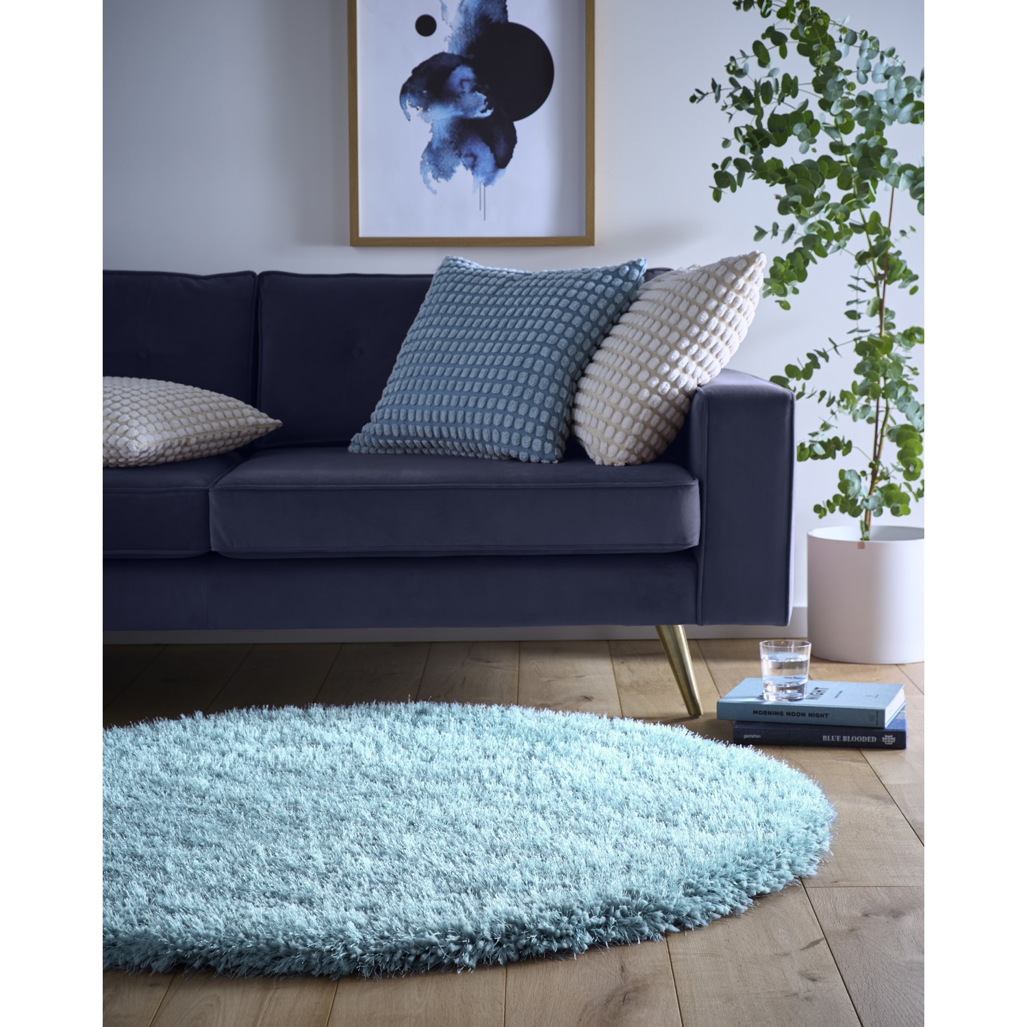 Round Shaggy Duck Egg Rug 133 x 133 cm Chicago Origins