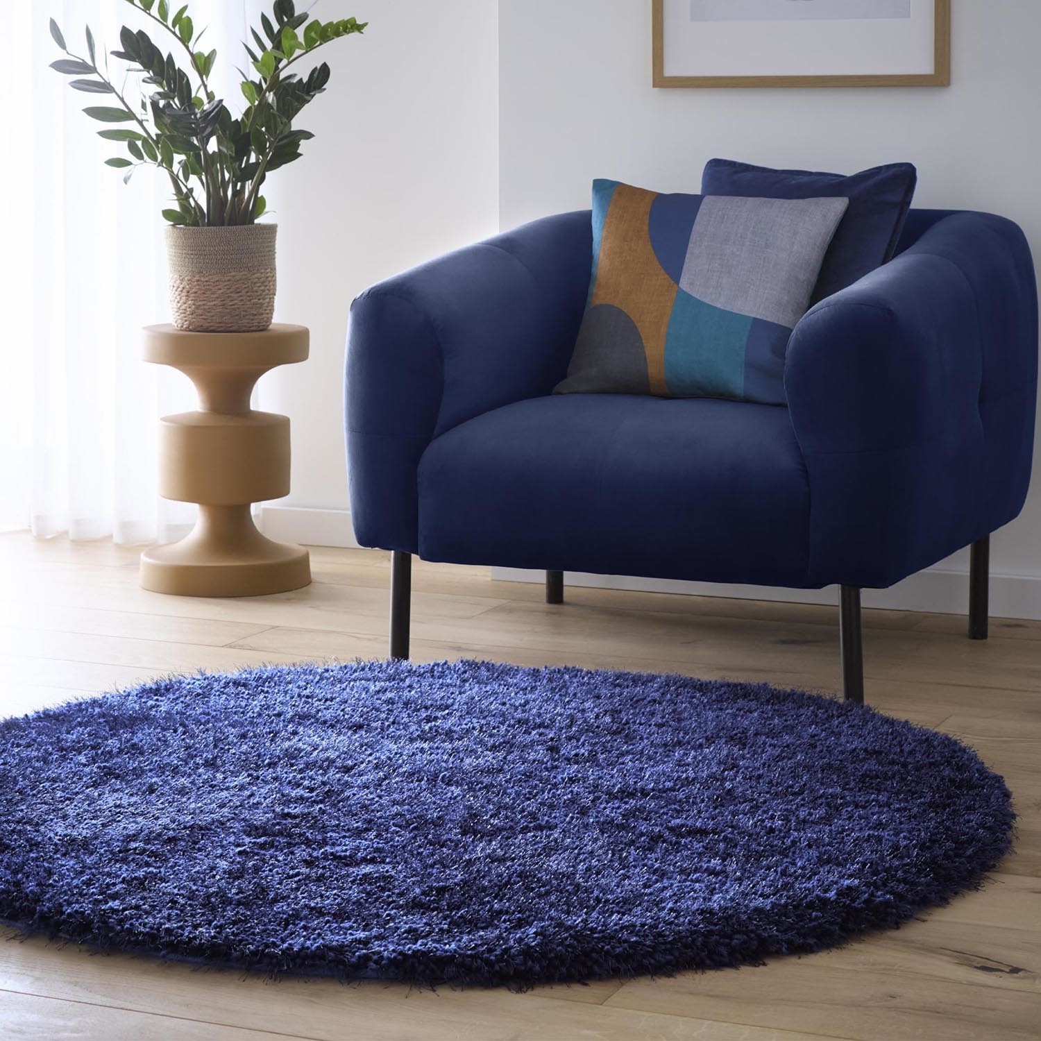 Round Shaggy Indigo Rug - 133 x 133 cm - Chicago - Origins